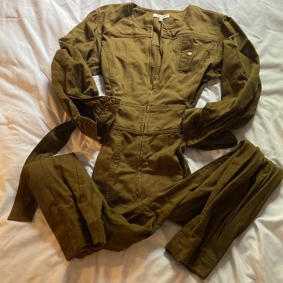 Madewell Olive Green 3/4 Sleeve Belted Jumpsuit coveralls size xs - Picture 10 of 13